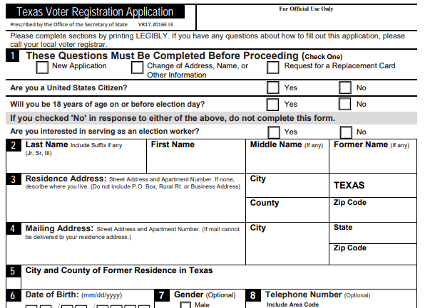 Form Texas Voter Registration Application Image