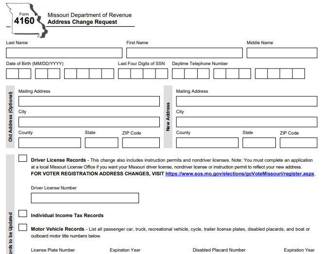 Form Missouri Change of Address (Form 4160) Image