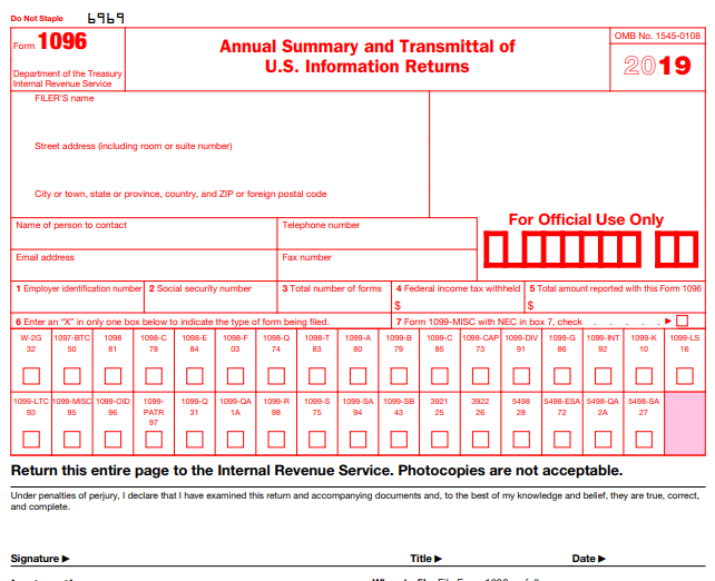 Form 1096 IRS Image