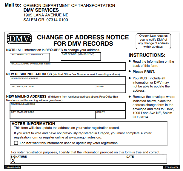 Form Oregon Change of Address Image
