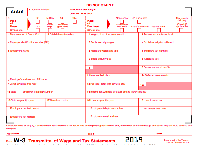 Form W-3 Image
