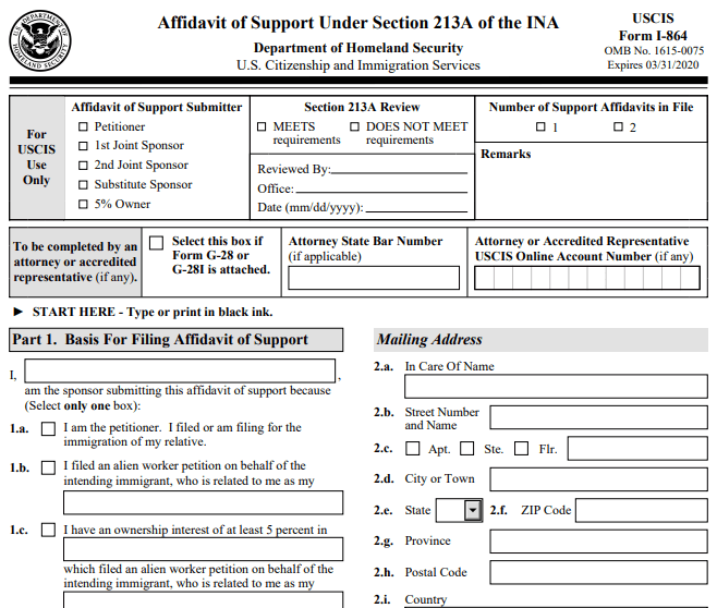 Form I-864 Image