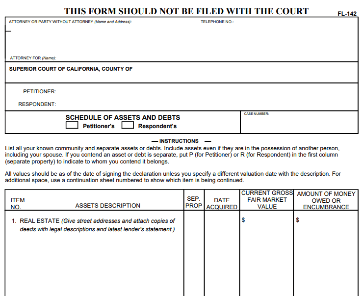 Form FL-142 Image
