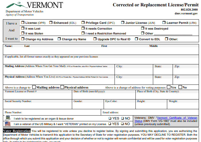 Form Vermont Change of Address Image