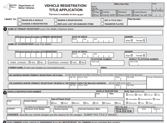 Form Vehicle Registration in New York Image