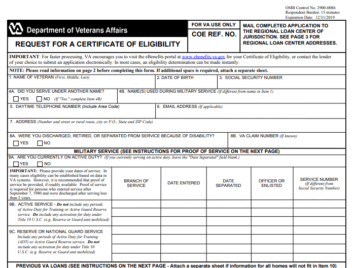 Form VA 26-1880 Eligibility Certificate Image