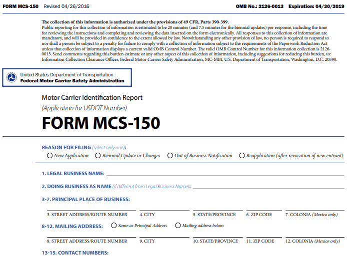 Form MCS-150 Image