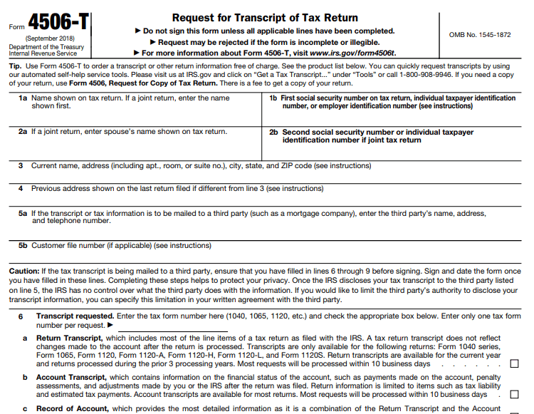 Form 4506-T (2018) Image