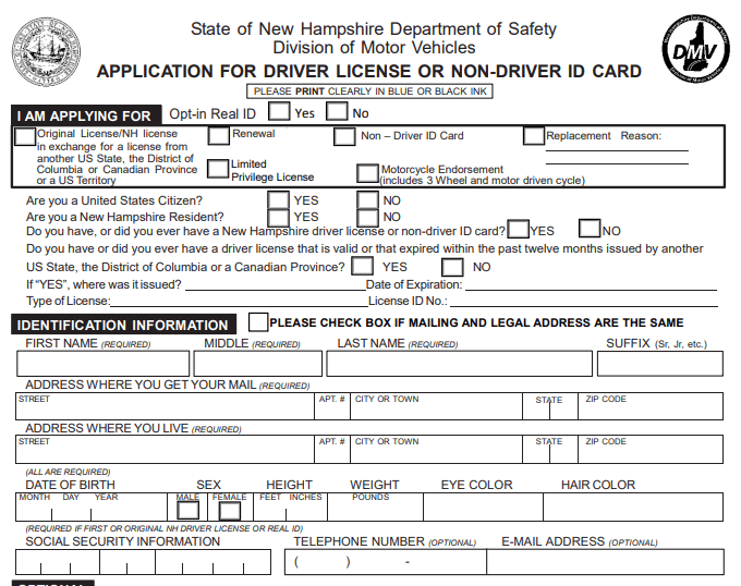 Form New Hampshire Driver License Renewal Image