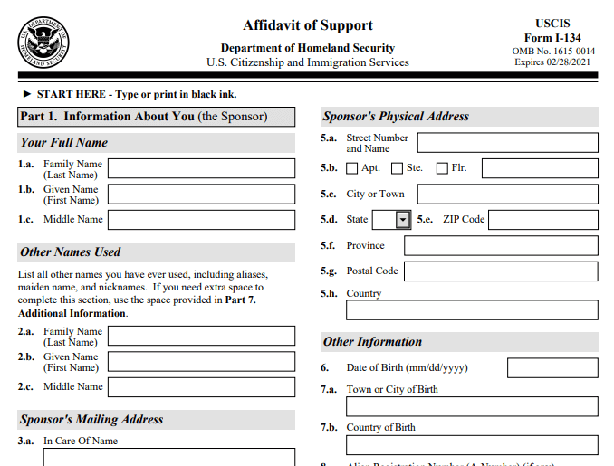 Form I-134 Image