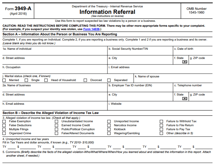 Form 3949-A Image