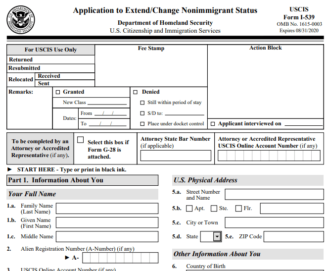 Form I-539 Image
