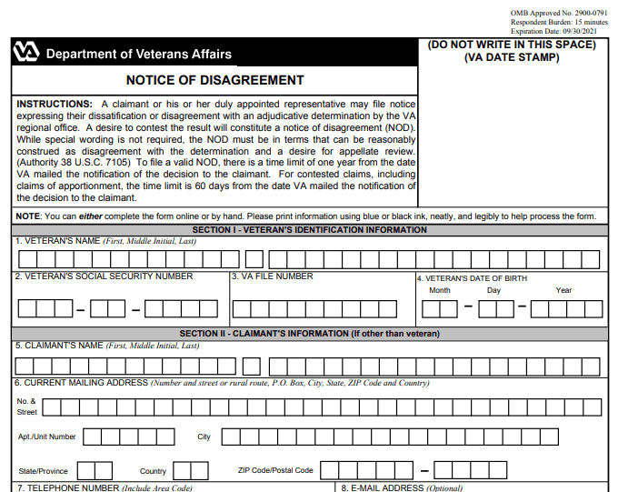 Form VA 21-0958  Image