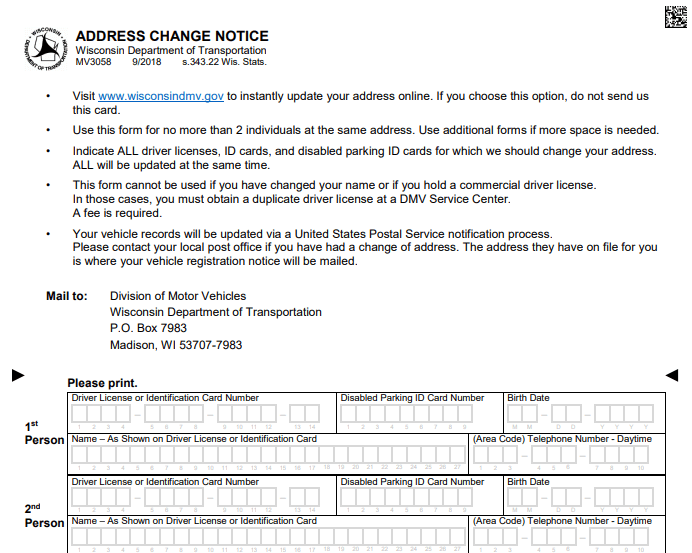 Form Wisconsin Change of Address Image