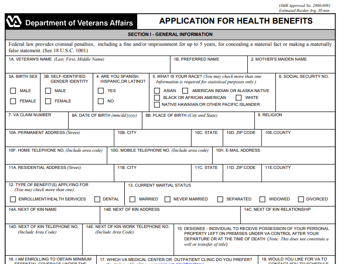 Form VA 10 - 10EZ Image