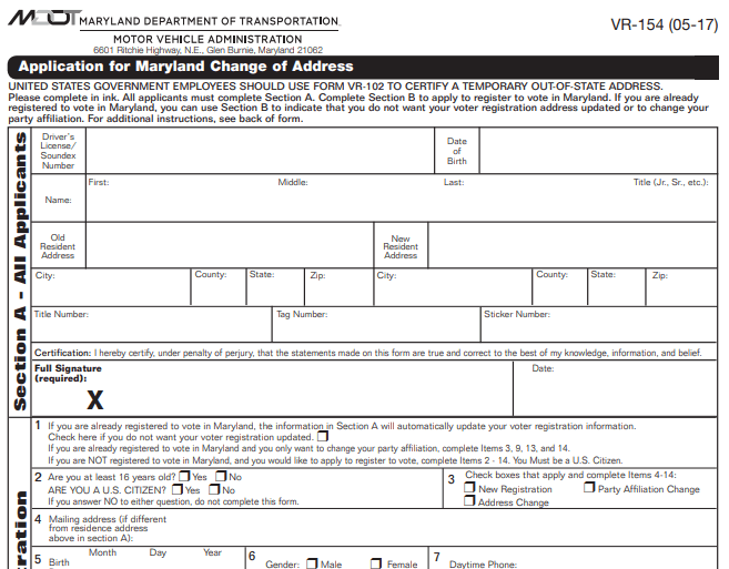 Form Maryland Change of Address Image