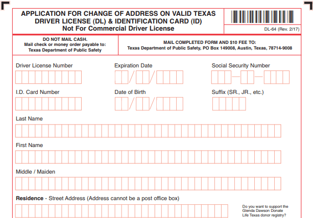 Form Texas DMV Change of Address Image