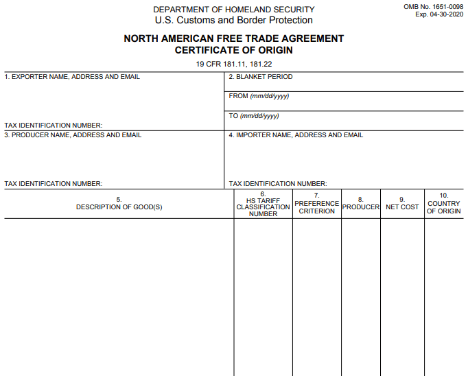 Form CBP 434 Image