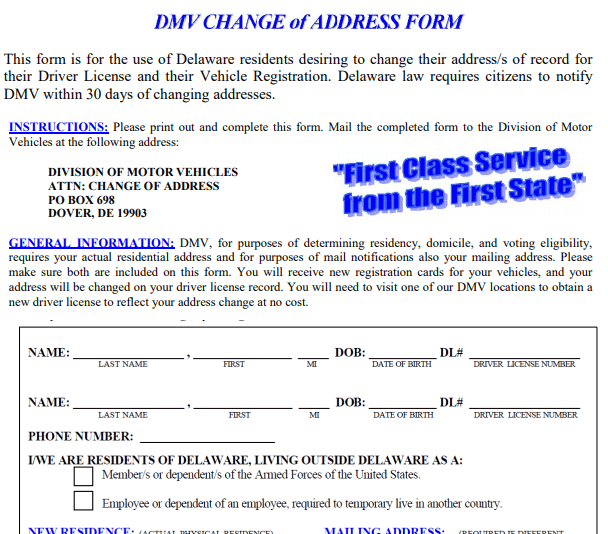 Form Delaware Change of Address Image