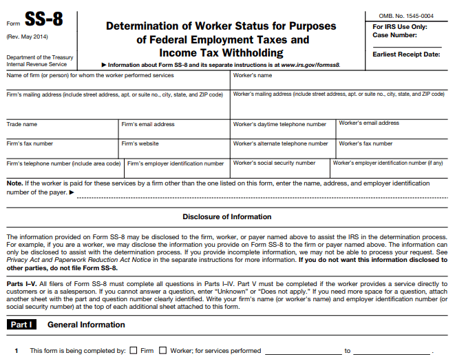 Form SS-8 IRS Image