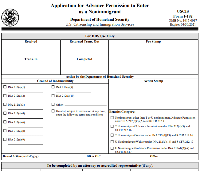 Form I-192 Image
