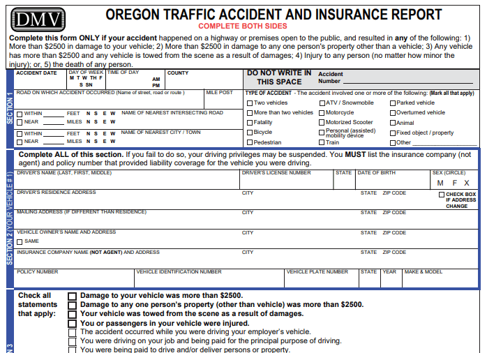 Form Oregon Accident Report Form 735-32 Image