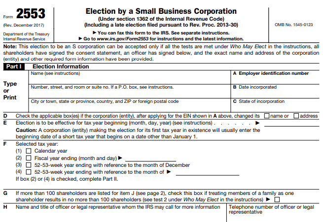 Form 2553 IRS Image