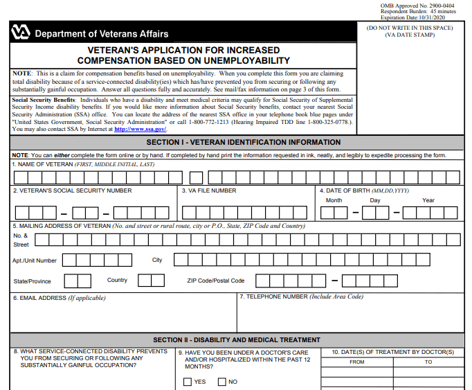 Form VA 21-8940 Image