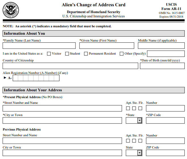 Form Green Card Change of Address Image