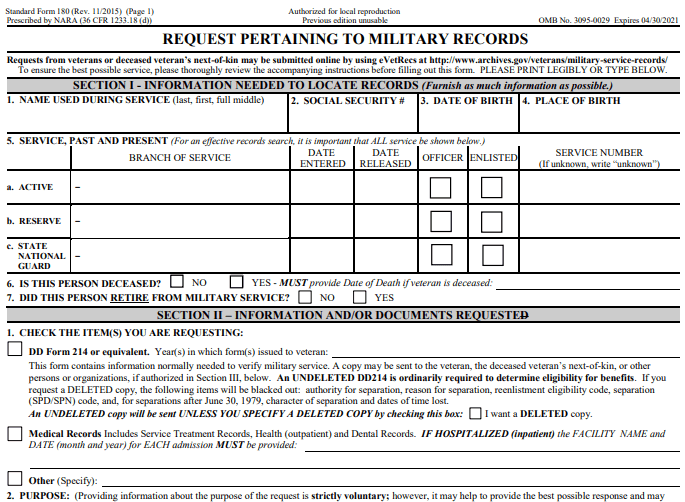 Form SF-180 Image