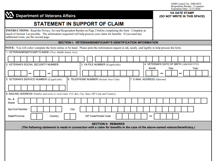 Form VA 21-4138 Image