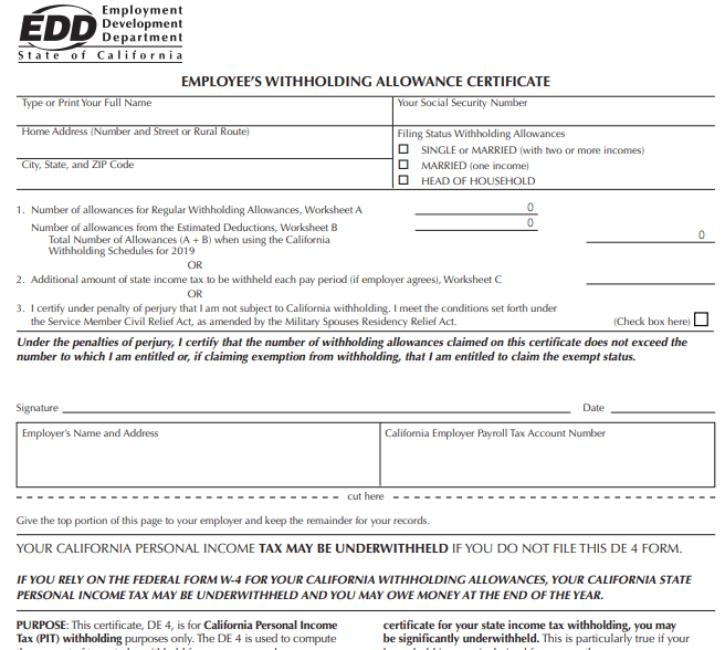 Form DE-4 Image