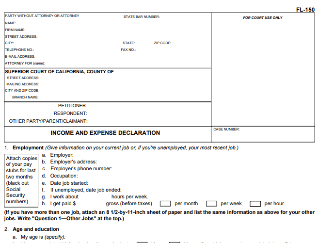 Form FL-150 Image