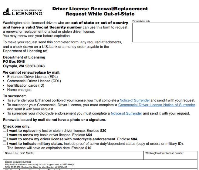 Form Washington Driver License Renewal Image