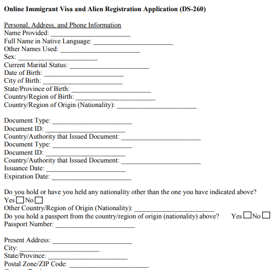 Form DS 260 Online Image