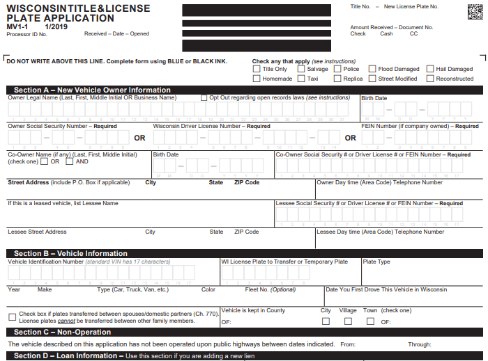 Form Wisconsin Title & License Plate Application Image