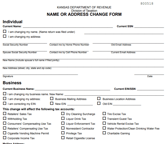Form Kansas Change of Address Image