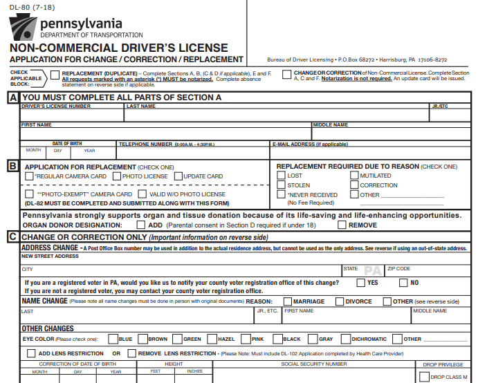Form Pennsylvania Change of Address Image