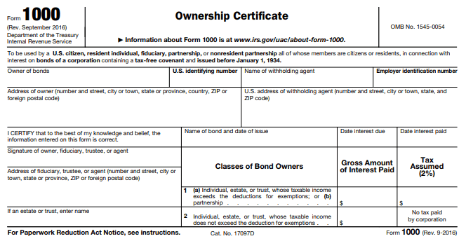 Form IRS 1000 Image
