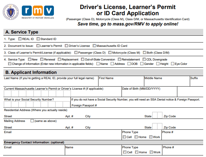 Form Massachusetts Driver's License Renewal Image