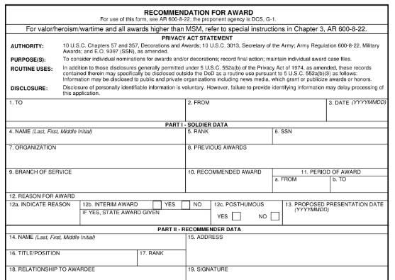 Form DA 638 Image