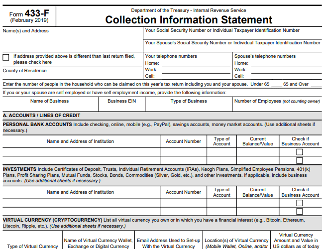 Form 433-F Image