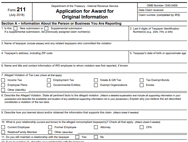 Form IRS Form 211 Image
