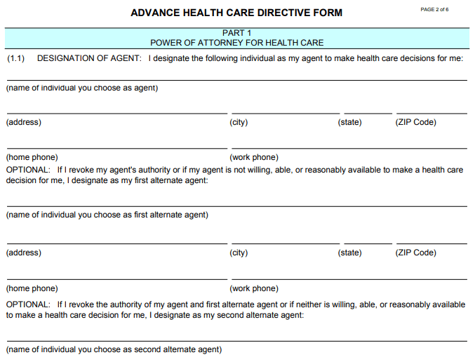Form Advanced Health Care Directive Image