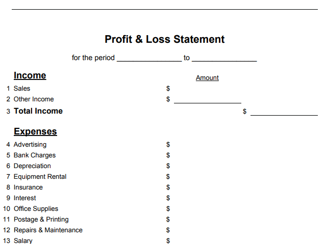 Form Profit & Loss Statement Image