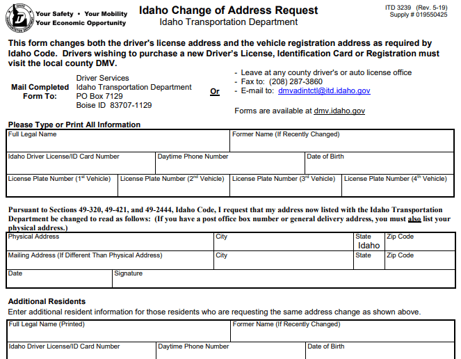 Form Idaho DMV Change of Address Image