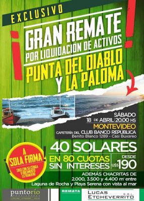 Event Sábado 18 de abril: Gran Remate 40 solares en Punta del Diablo y La Paloma! Punta del Diablo