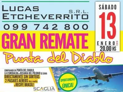 Evento Gran remate de terrenos en Punta del Diablo, Barra del Chuy, La Esmeralda y Oceanía del Polonio! Rocha