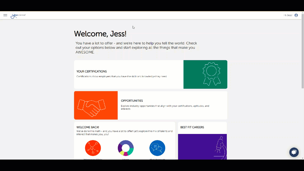 Dashboard GIF YouScience Discovery Account Walkthrough
