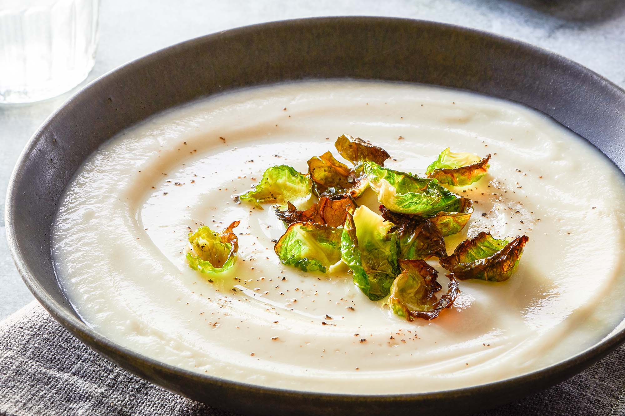 Cream Of Celeriac Soup with Brussels Sprouts Chips